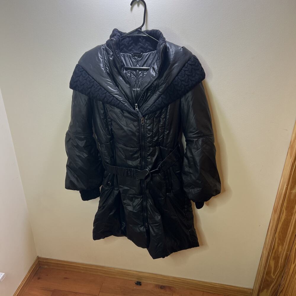 Mackage Ace Puffer Coat BLACK Mid Length Cable Knit Accents size M